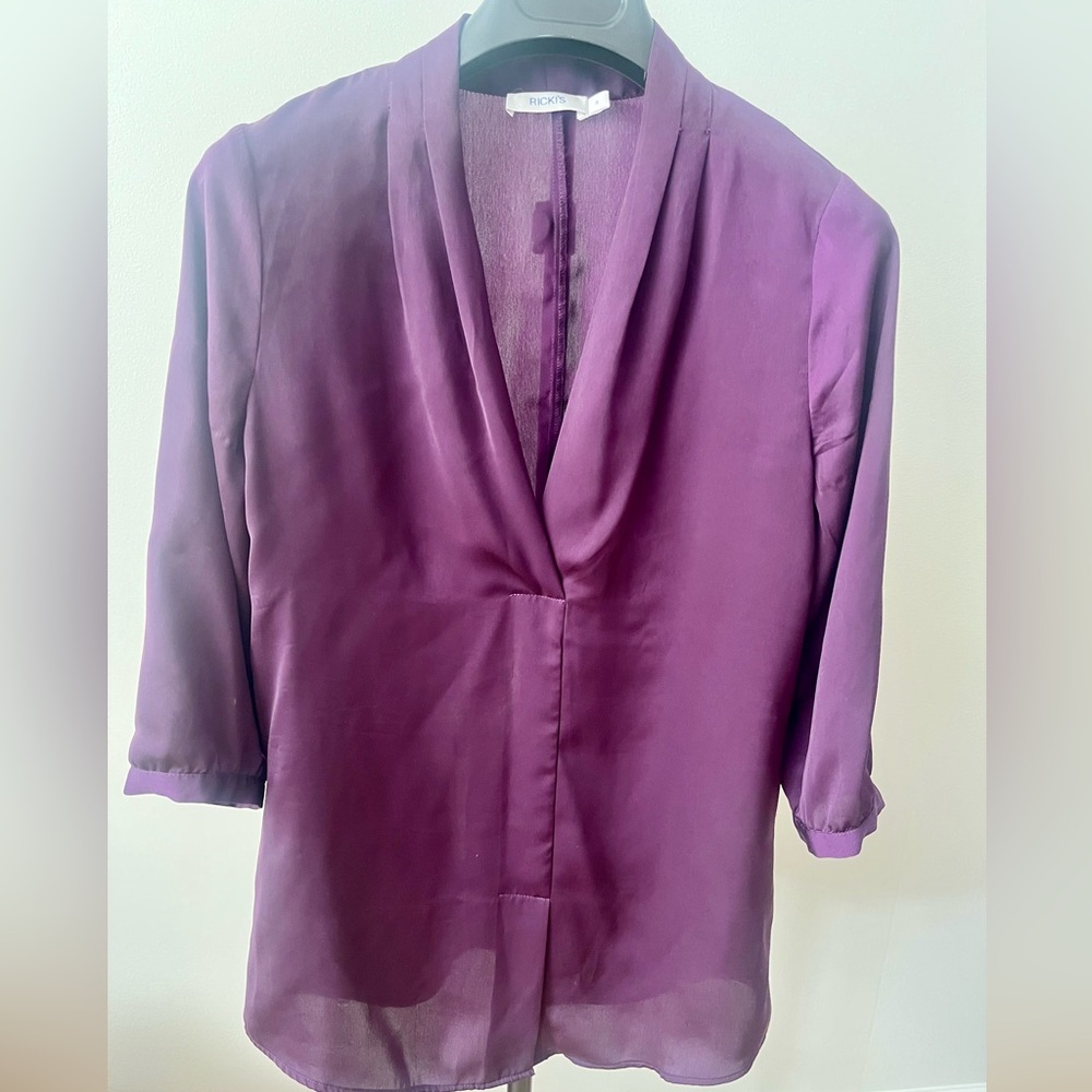 Ricki's Purple Draped V-Neck Minimalist Workwear Blouse US 4